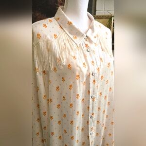 Idyllwind NWT Fringed Pearl Snap Shirt Sz XXL Peach Floral Print